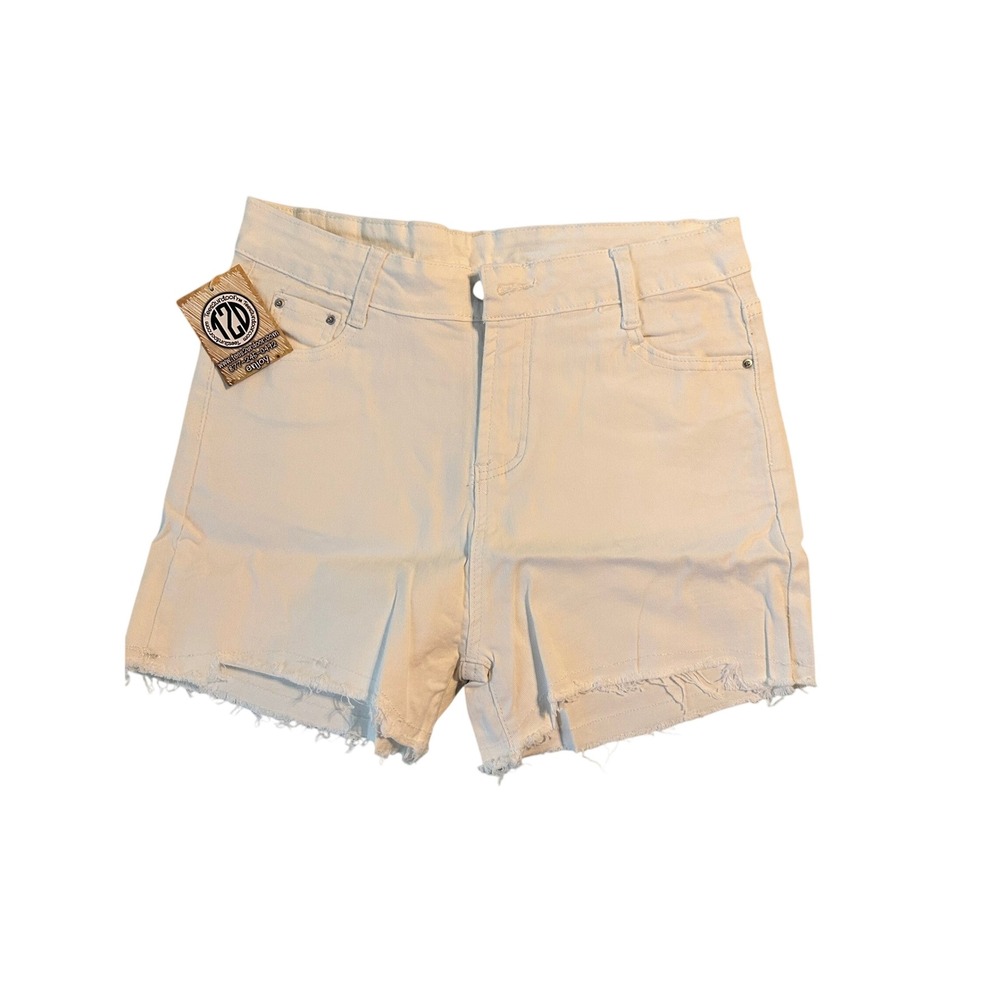 Tees2urdoor Womens White Denim‎ Cut Off Shorts Frayed Hem Size Large BJS-0015